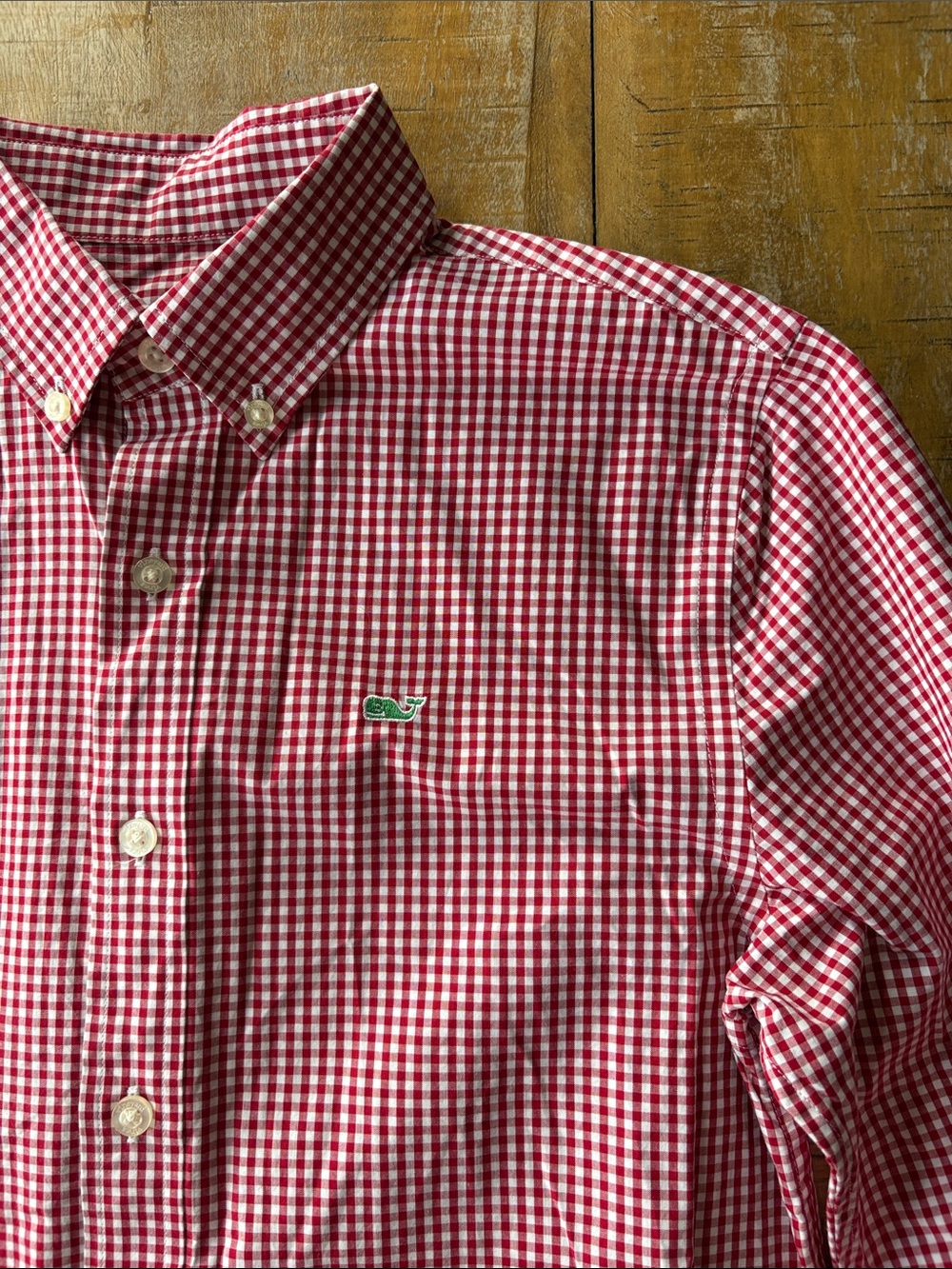 NWOT Vineyard Vines Boys Red Gingham Button-Down Shirt M(12-14)